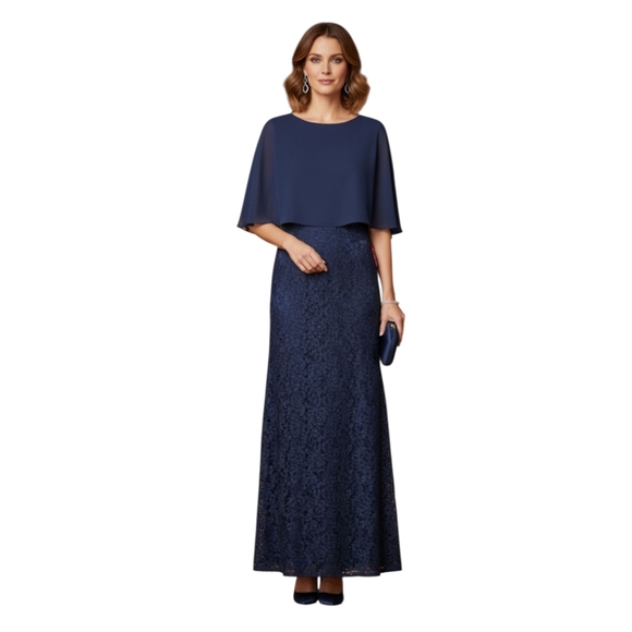 NWT Ignite Evenings Long Formal Navy Blue Gown Size 8